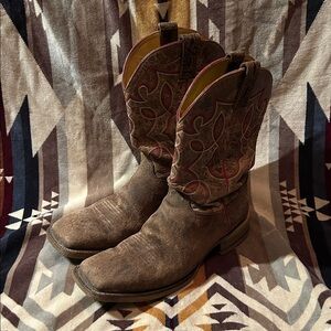 Cavenders elephant print Brown Cowboy Boots with Red Accents